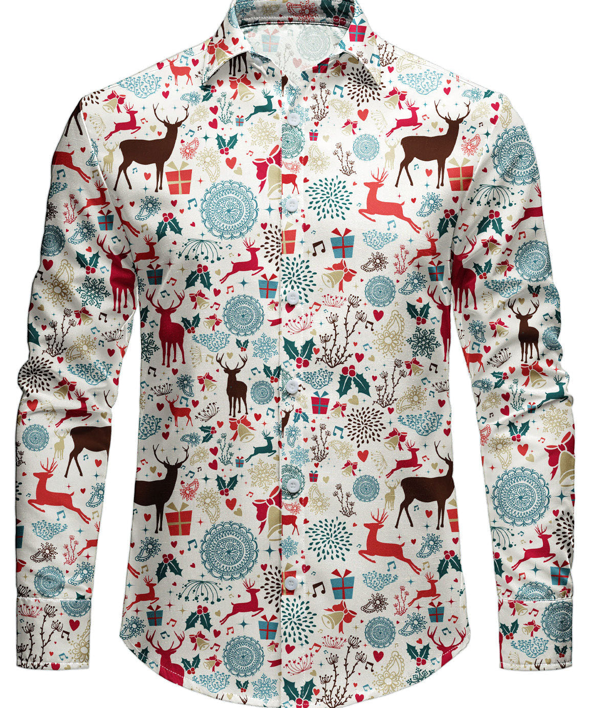 Herre Vintage Jule Rensdyr Trykt Ferie Langærmet Skjorte