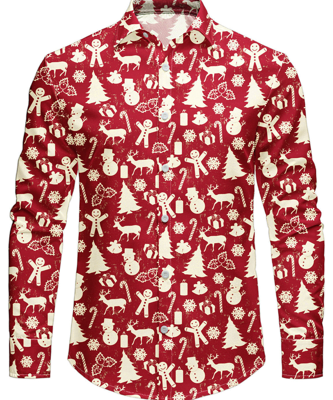 Herre Jule Rensdyr Rød Festlig Print Langærmet Skjorte