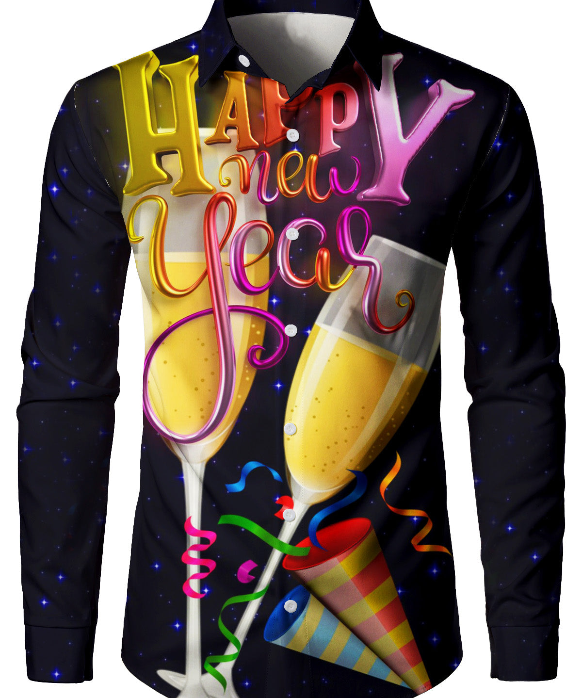 Mænds Sjove Nytårsaften Langærmet Julecocktail Skjorte
