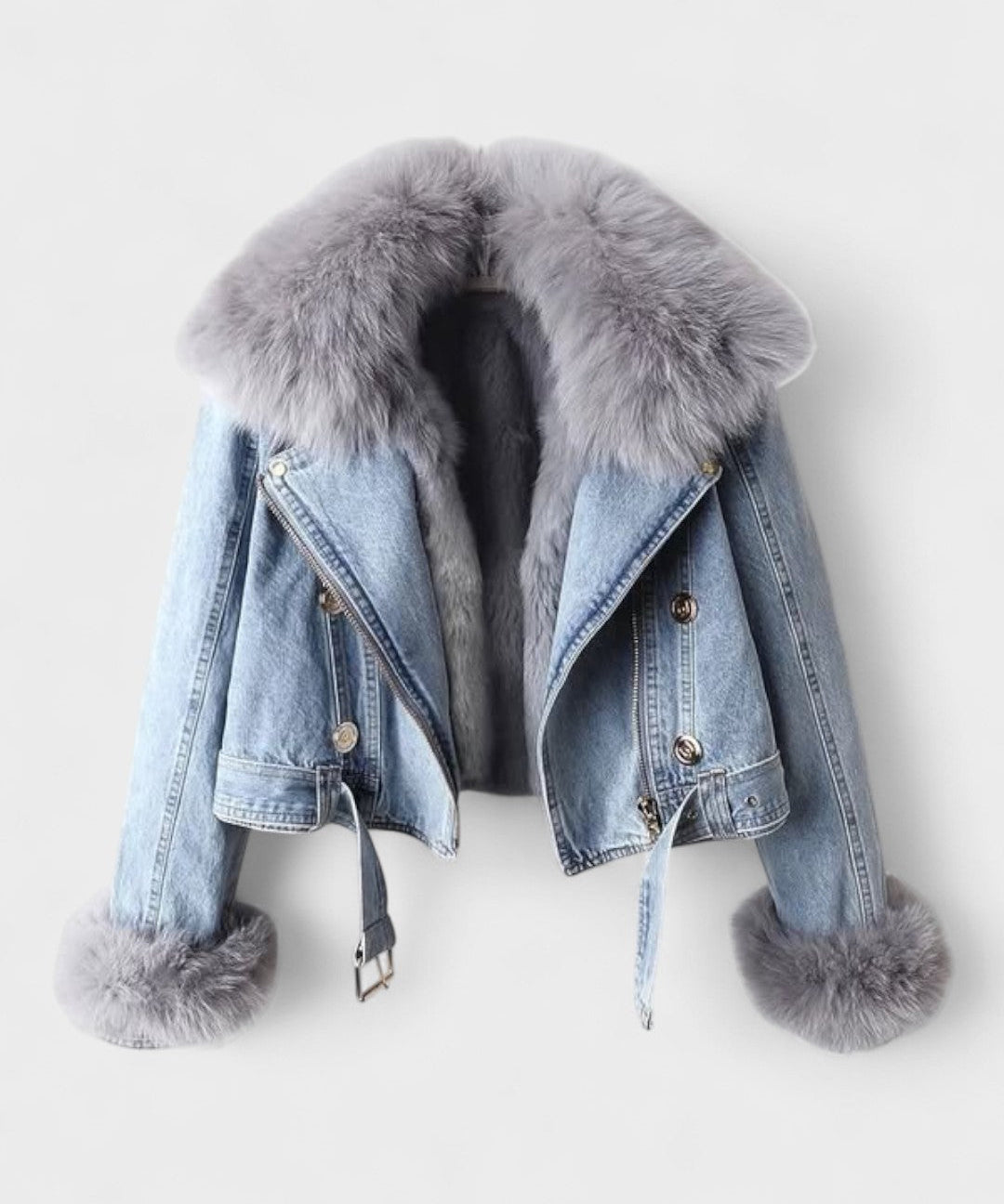 Thyra™ | Denimjakke med Faux Pelsfor