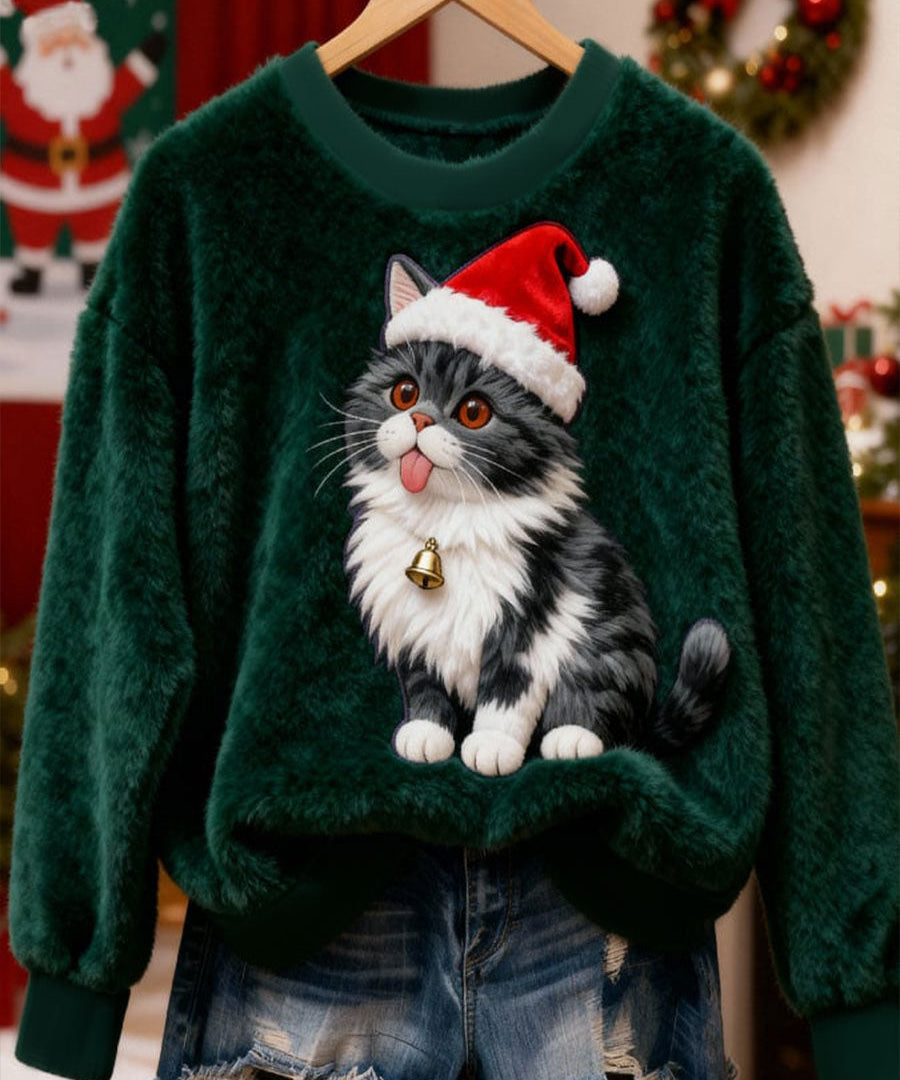 Kvinders Julekat Flannel Hoodie